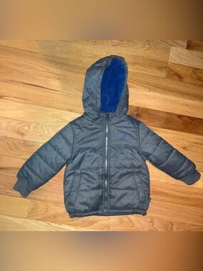 Kids Hooded Puffer Jacket - Gray/Blue